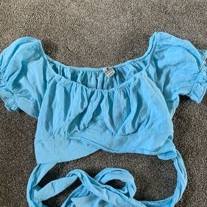 blue blouse wrap top